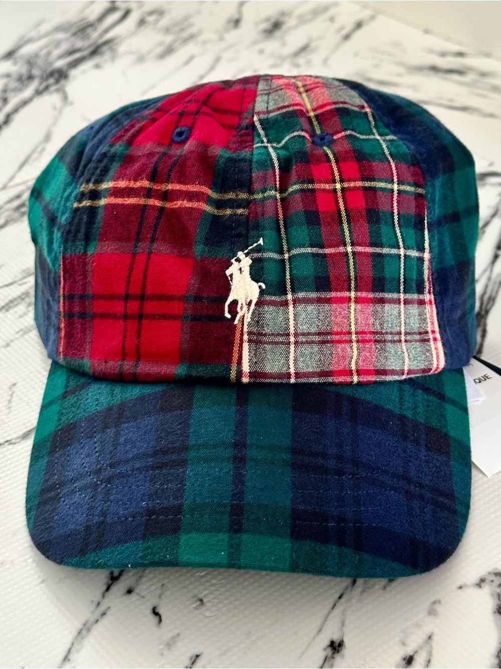 Polo by Ralph Lauren Red, Green & Navy Plaid Cotton Baseball Cap